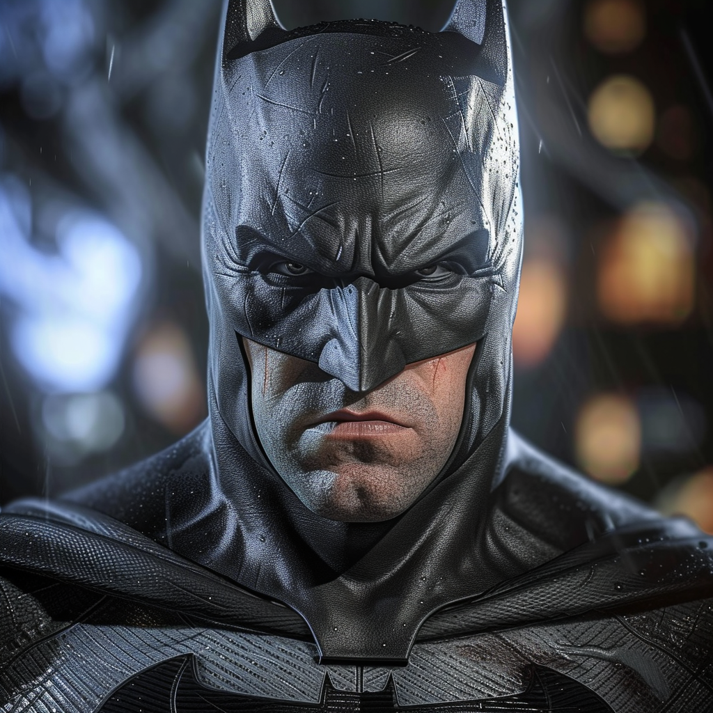 Close-up of a Batman avatar for a profile picture, showcasing the superhero in his iconic cowl and suit with a determined expression.