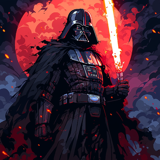 Pixel art image featuring Darth Vader.