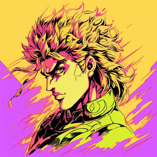 Dio Brando, a character from Jojo's Bizarre Adventure, depicted in a vibrant litograph style.