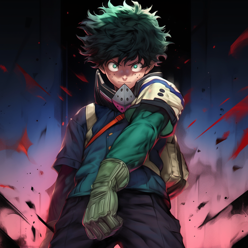Confident and serious Deku pfp, styled with graffiti-inspired artwork.