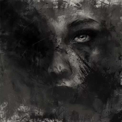 Dark monochrome artistic avatar featuring a single eye with dramatic shadows and textures.