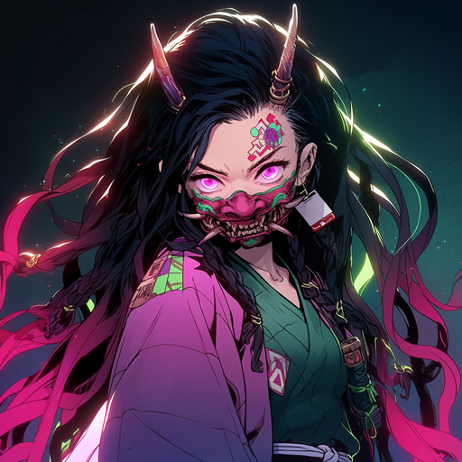 Cyberpunk-style image of Nezuko Kamado, a demon slayer character.