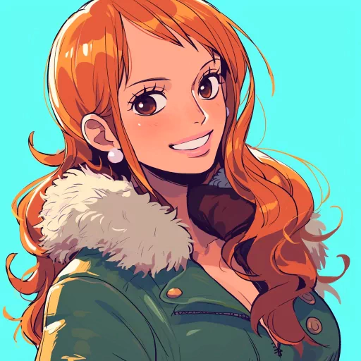 Illustration of a smiling female character with orange hair, known as Nami, for use as a profile picture or avatar.