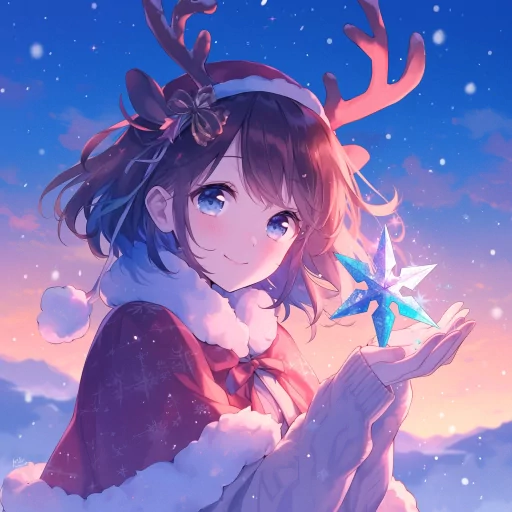 Christmas-themed anime avatar with a character wearing reindeer antlers and holding a sparkling star.