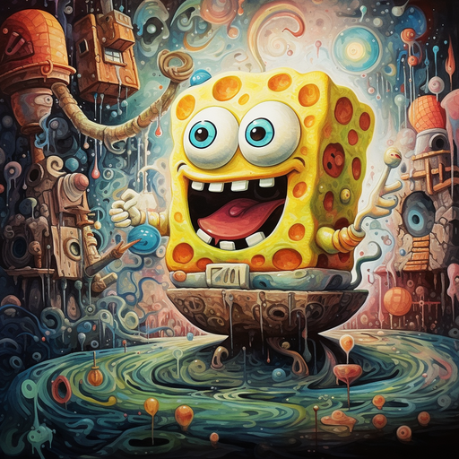 Colorful SpongeBob character with intricate watercolor design.