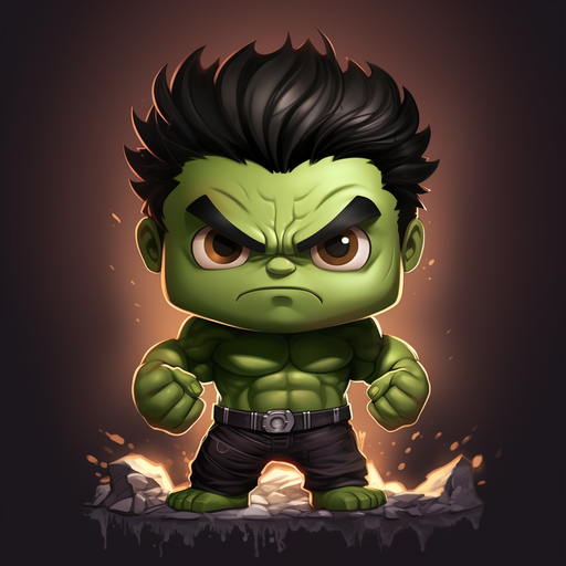 Hulk in adorable chibi style with a cute expression.