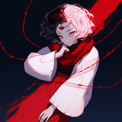 Vibrant artwork featuring a red-themed character from Demon Slayer.