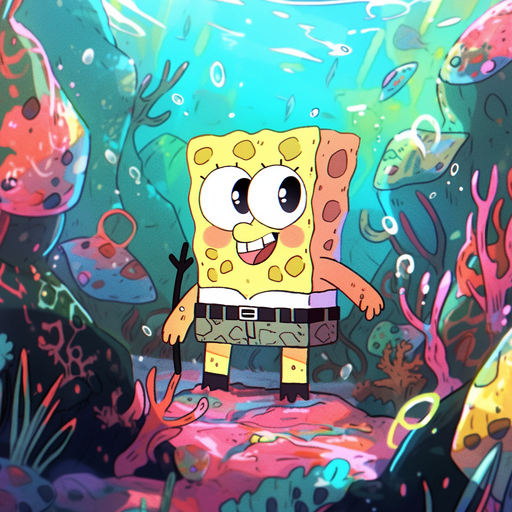 Colorful underwater cartoon character, SpongeBob SquarePants, as a profile picture (PFP).