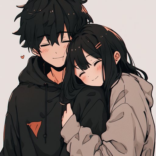 Anime couple embracing in a colorful and dreamy setting.