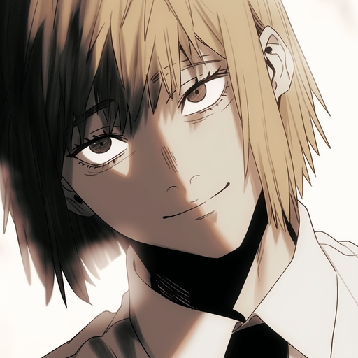 Anime-style profile picture of a black and white manga character from Chainsaw Man with chainsaw-inspired elements.
