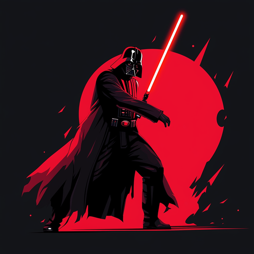 Darth Vader holding a red lightsaber in minimalistic vector style.