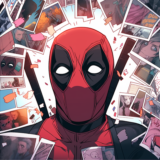 Colorful depiction of Deadpool in a comic book style.
