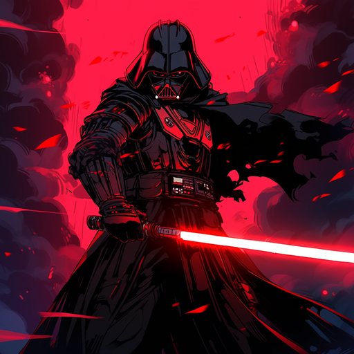 Darth Vader with a red lightsaber in anime style.