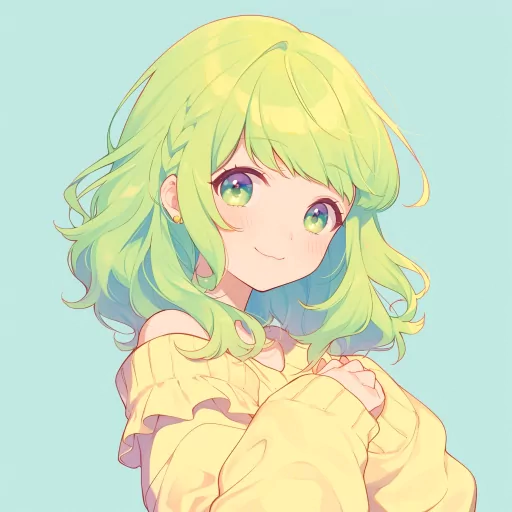 Anime girl with green hair smiling for a profile photo/avatar image.