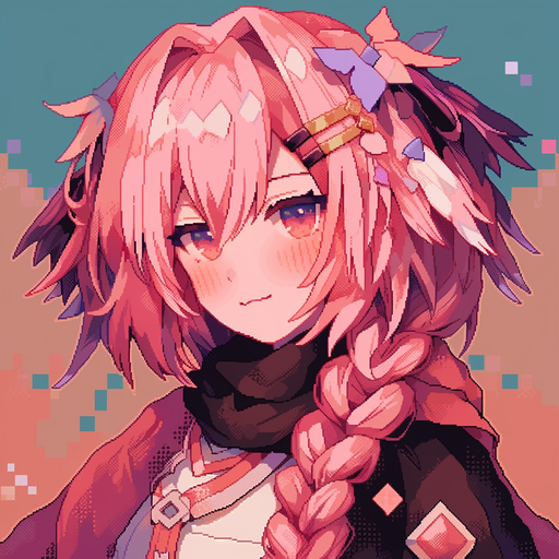 Astolfo with 8-bit art style, featuring vibrant colors and a playful expression.