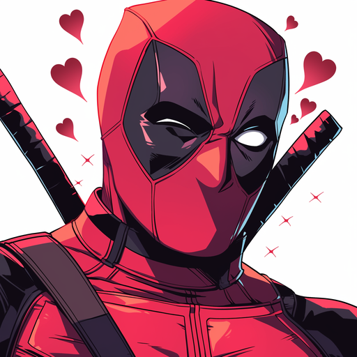 Deadpool wearing a red mask, holding a katana, and giving a thumbs-up.