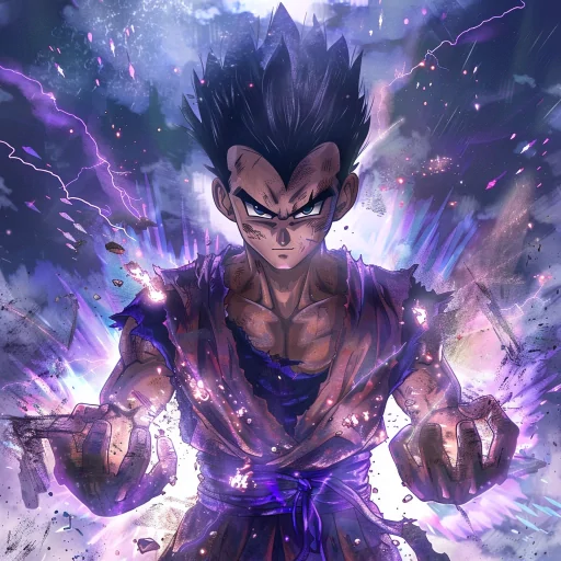 Dynamic Gohan avatar with intense expression and electric aura