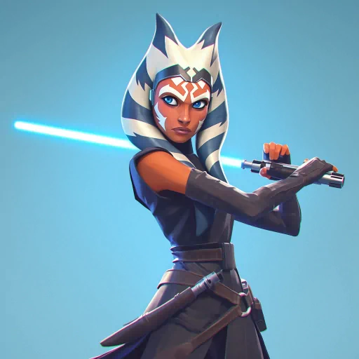 Ahsoka Tano profile picture featuring the character holding a lightsaber in a dynamic pose against a blue background.