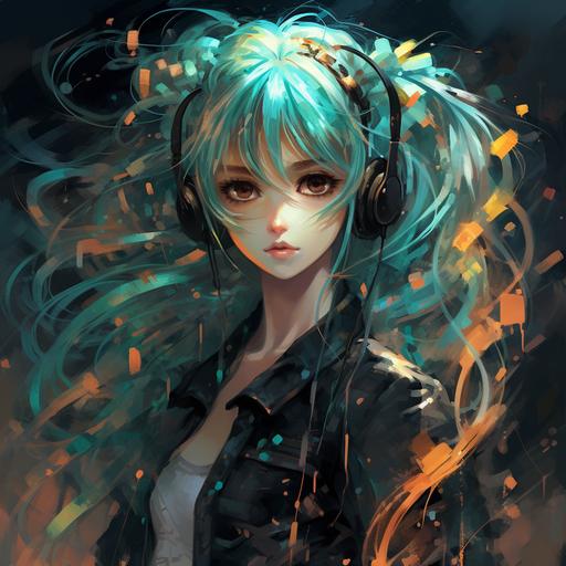 Digital artwork of a character named Hatsune Miku with vibrant blue hair and wearing a futuristic outfit.