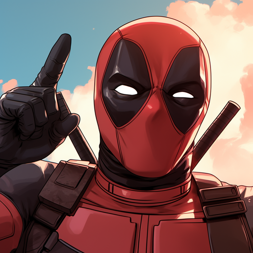 Deadpool holding up a speech bubble with a humorous meme inside.