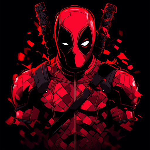 Amoled red monochrome illustration of Deadpool.