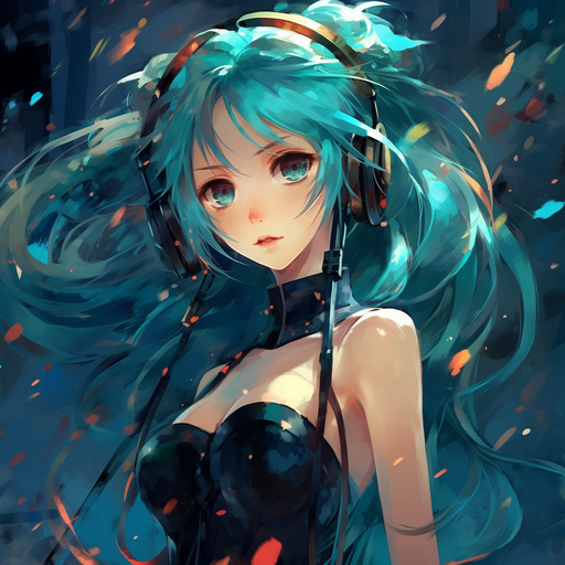 A vibrant illustration of Hatsune Miku, a popular virtual singer, with her signature turquoise hair and expressive face.