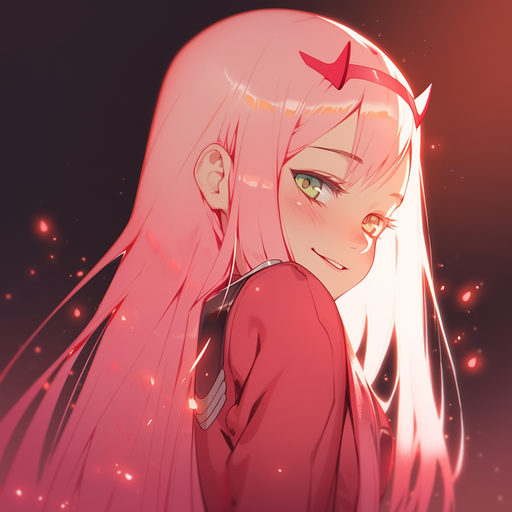 A stylish profile picture featuring Zero Two with a vibrant and colorful background.