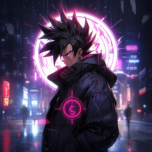 Cyberpunk-inspired portrait of an evil Goku Black character in a futuristic style.