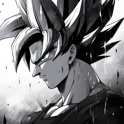 Goku Black in manga style, black and white, from Dragon Ball Super.