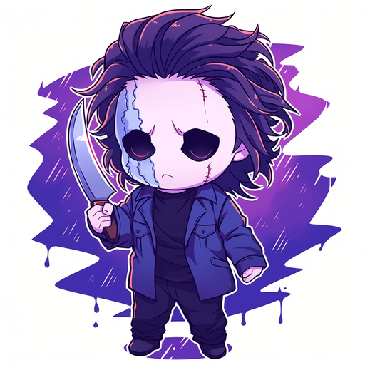 Chibi-style cartoon of Michael Myers with unique artwork.