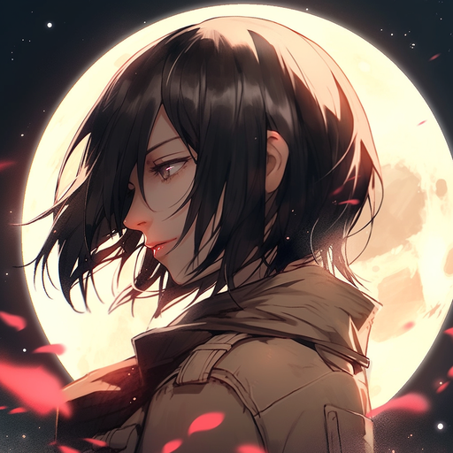 Epic black-haired character with moon background.