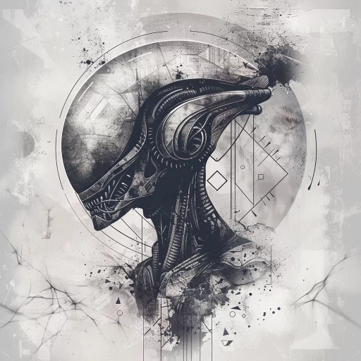 Alien avatar profile picture with artistic monochromatic design for a sci-fi themed pfp.