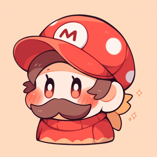 Kawaii Mario character with vibrant colors and anime-inspired style.