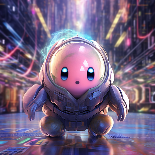 Futuristic Kirby with a dynamic and colorful design.