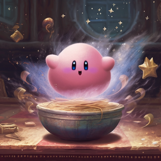 Colorful and cheerful Kirby character wearing a smile.