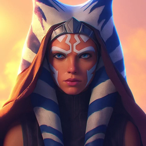 Digital illustration of Ahsoka Tano profile picture with a dramatic sky backdrop for use as an avatar or personal profile photo.