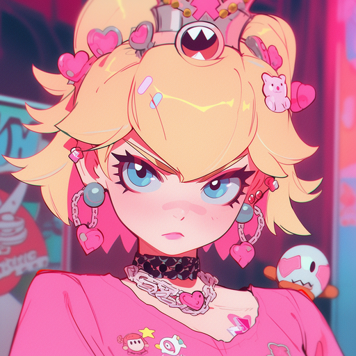 Princess Peach with punkcore style in a colorful design.