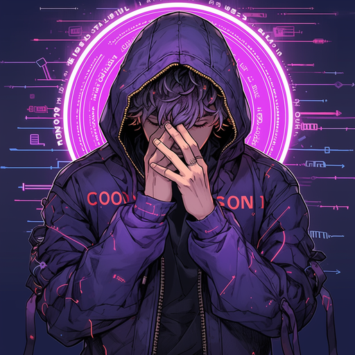 Depressed cyberpunk anime character with a subtle touch of avant-garde.