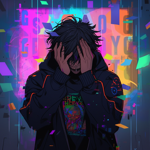 Depressed cyberpunk anime portrait