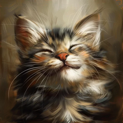 Smiling cat avatar with a vibrant artistic background for a profile picture.