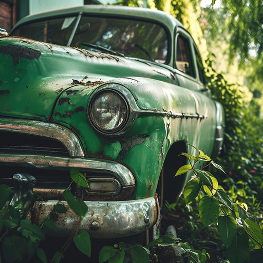 A vibrant green car with a green filter effect.