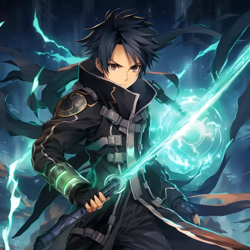Anime character with blue sword and dynamic lightning effects for a striking profile picture.