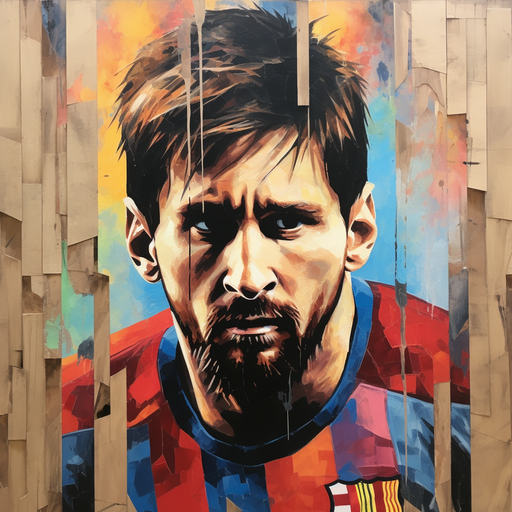 Lionel Messi wooden block portrait.