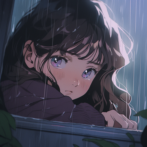 Lonely anime girl with a hint of sadness, created in Ghibli style.