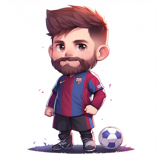 Chibi anime-style portrait of Lionel Messi, vibrant and lively.