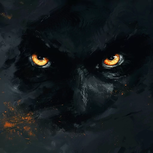 Intense orange-eyed black panther avatar for profile picture with a dark, artistic backdrop.