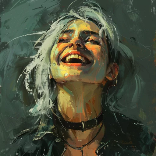 Stylized avatar of a person with a beaming smile and white hair, ideal for a profile photo or pfp.