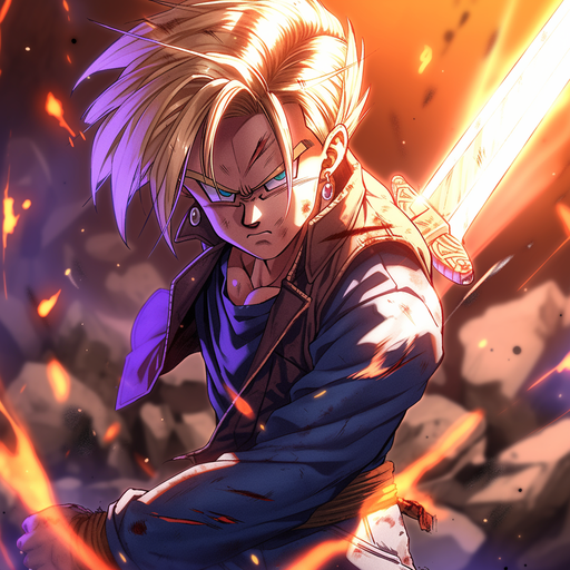 Super Saiyan Trunks from Dragon Ball Z, an anime character with spiky blond hair and a determined expression.