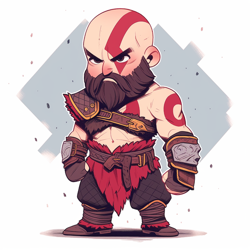 Kratos in chibi anime style, featuring clean lines.