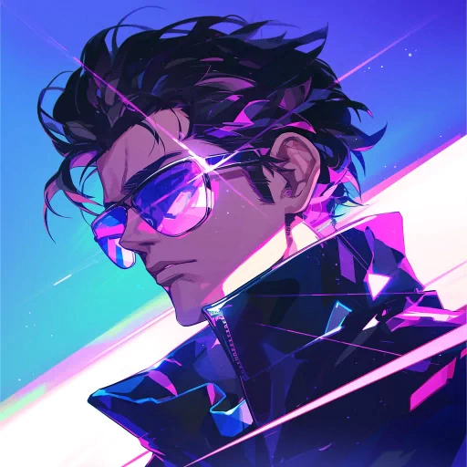 Cool stylized avatar with neon aesthetic for profile picture.